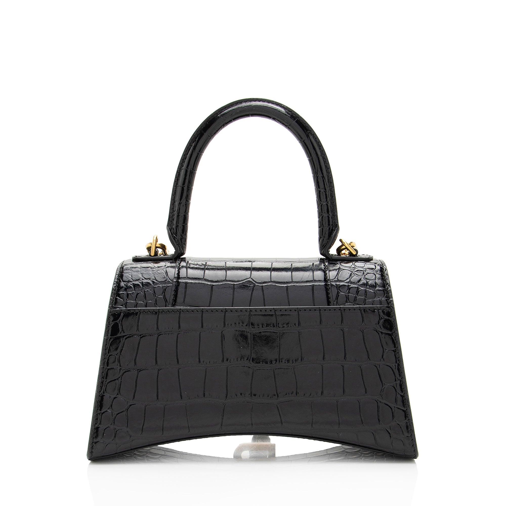 Balenciaga Shiny Croc Embossed Calfskin Hourglass Small Top Handle