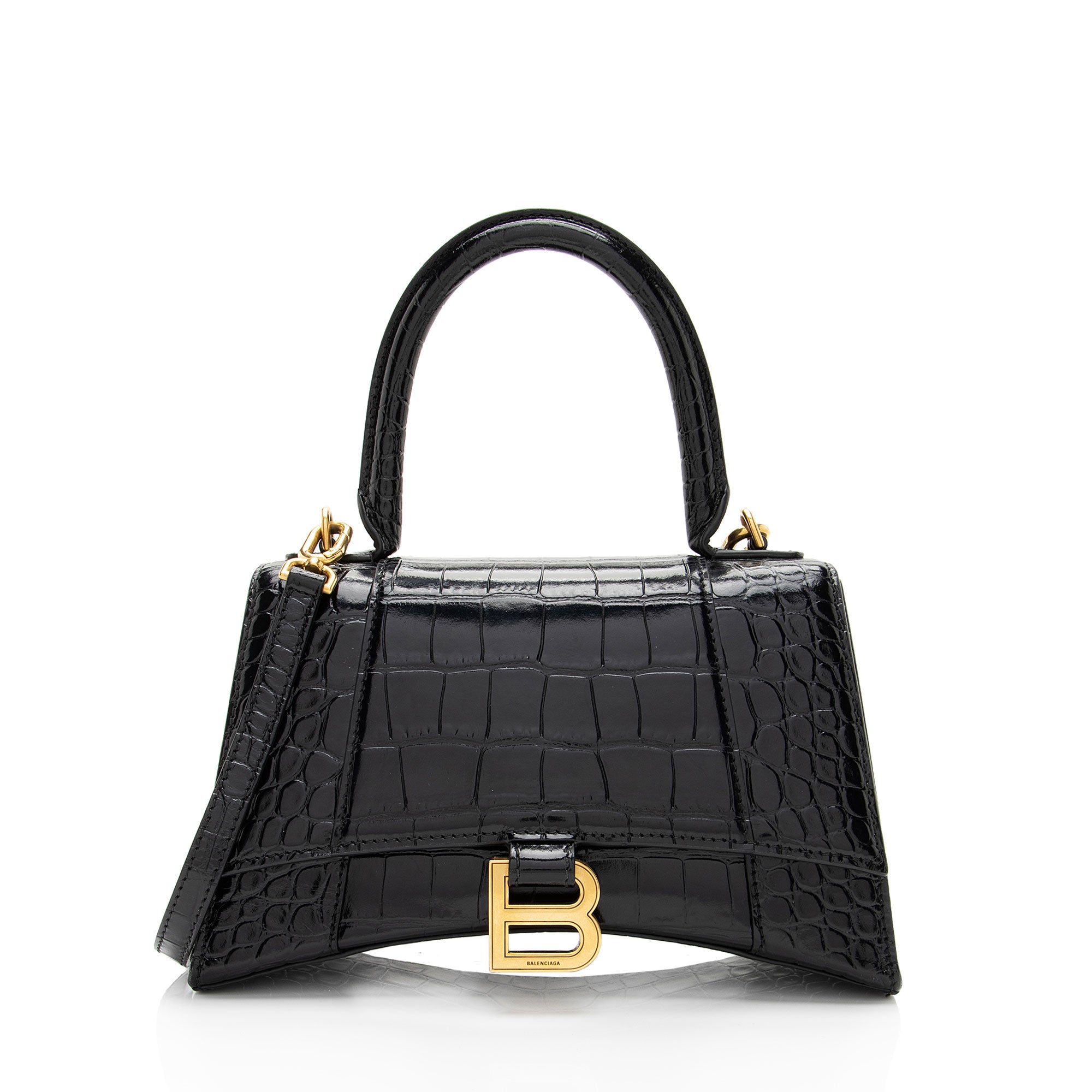 Balenciaga Shiny Croc Embossed Calfskin Hourglass Small Top Handle