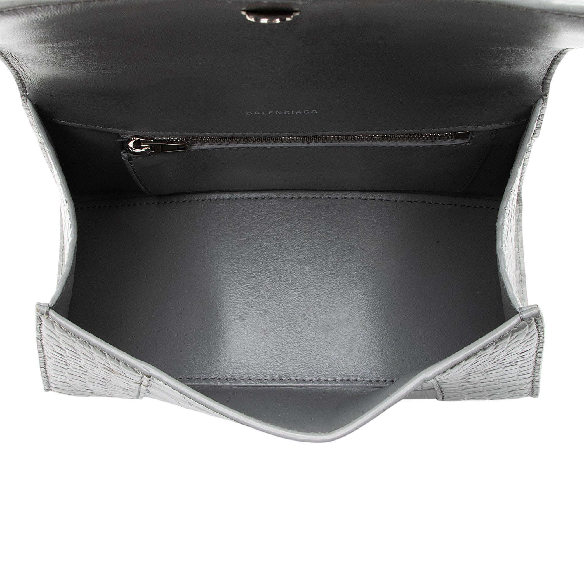 Balenciaga Shiny Croc Embossed Calfskin Hourglass Small Top Handle