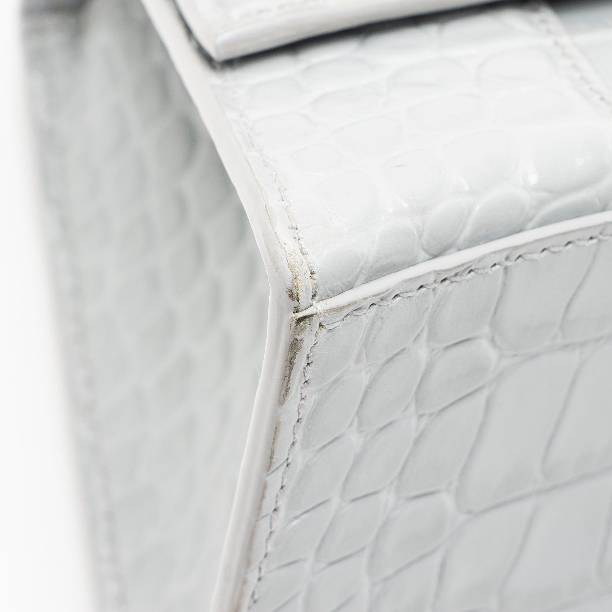 Balenciaga Shiny Croc Embossed Calfskin Hourglass Small Top Handle