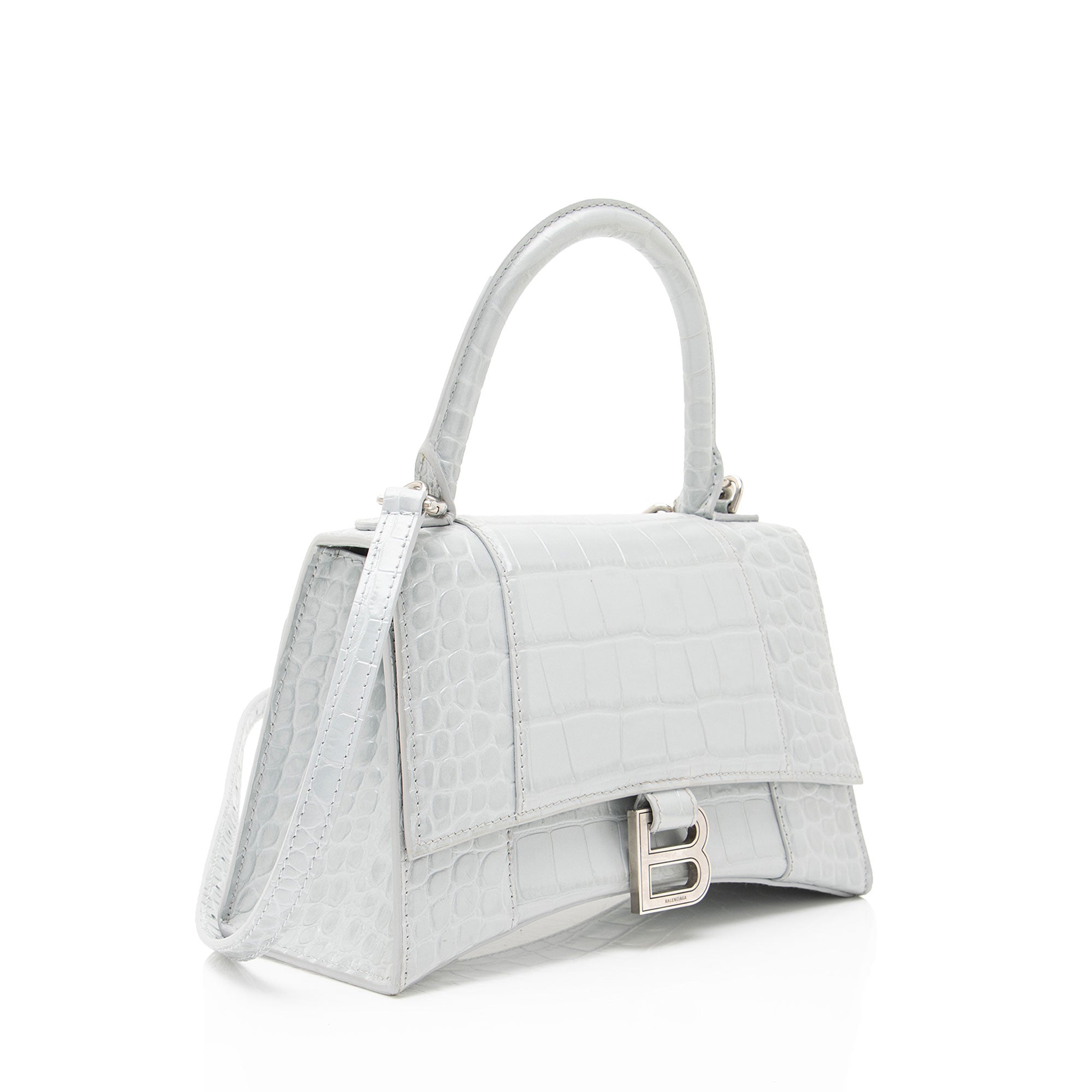 Balenciaga Shiny Croc Embossed Calfskin Hourglass Small Top Handle