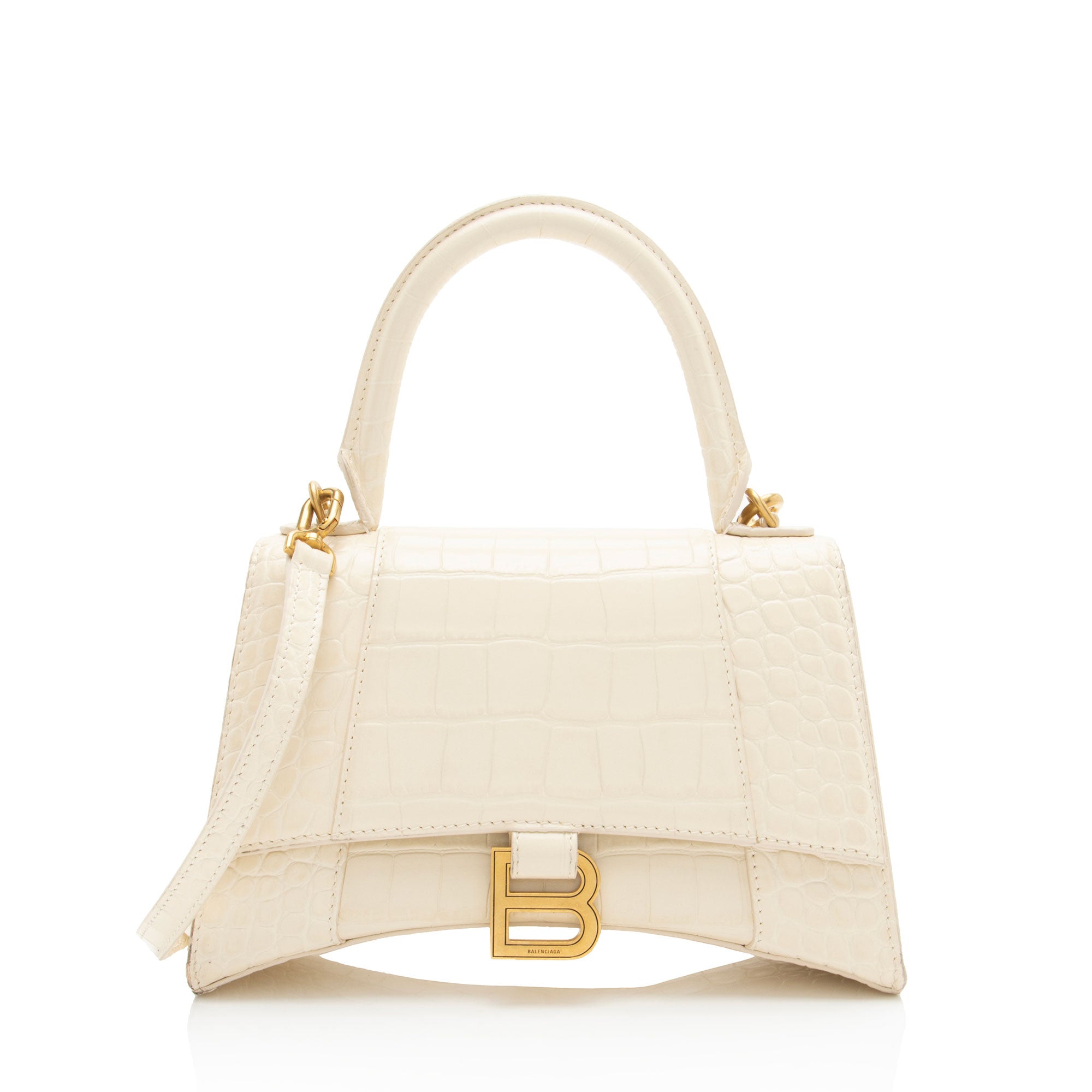 Balenciaga Shiny Croc Embossed Calfskin Hourglass Small Top Handle