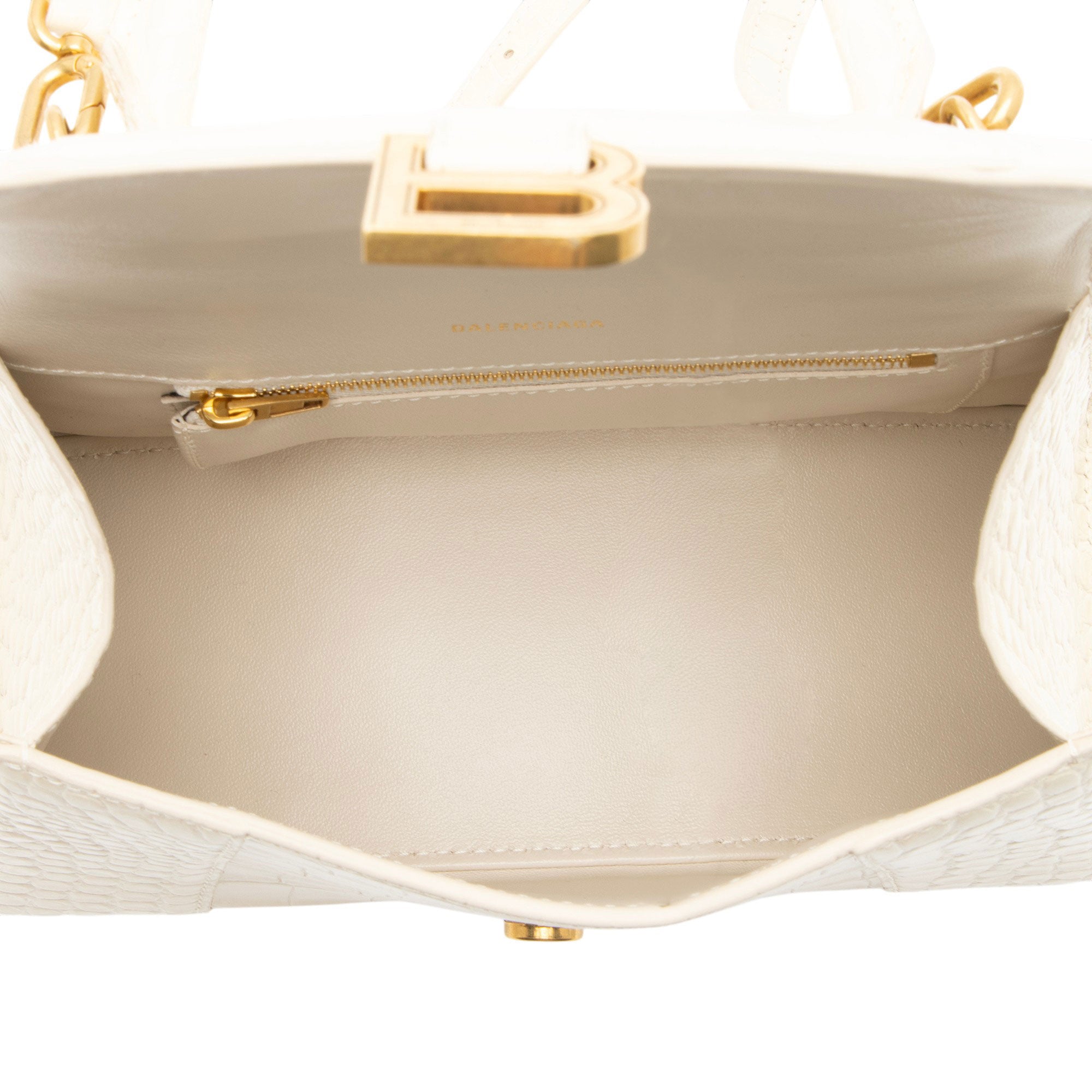 Balenciaga Shiny Croc Embossed Calfskin Hourglass Small Top Handle