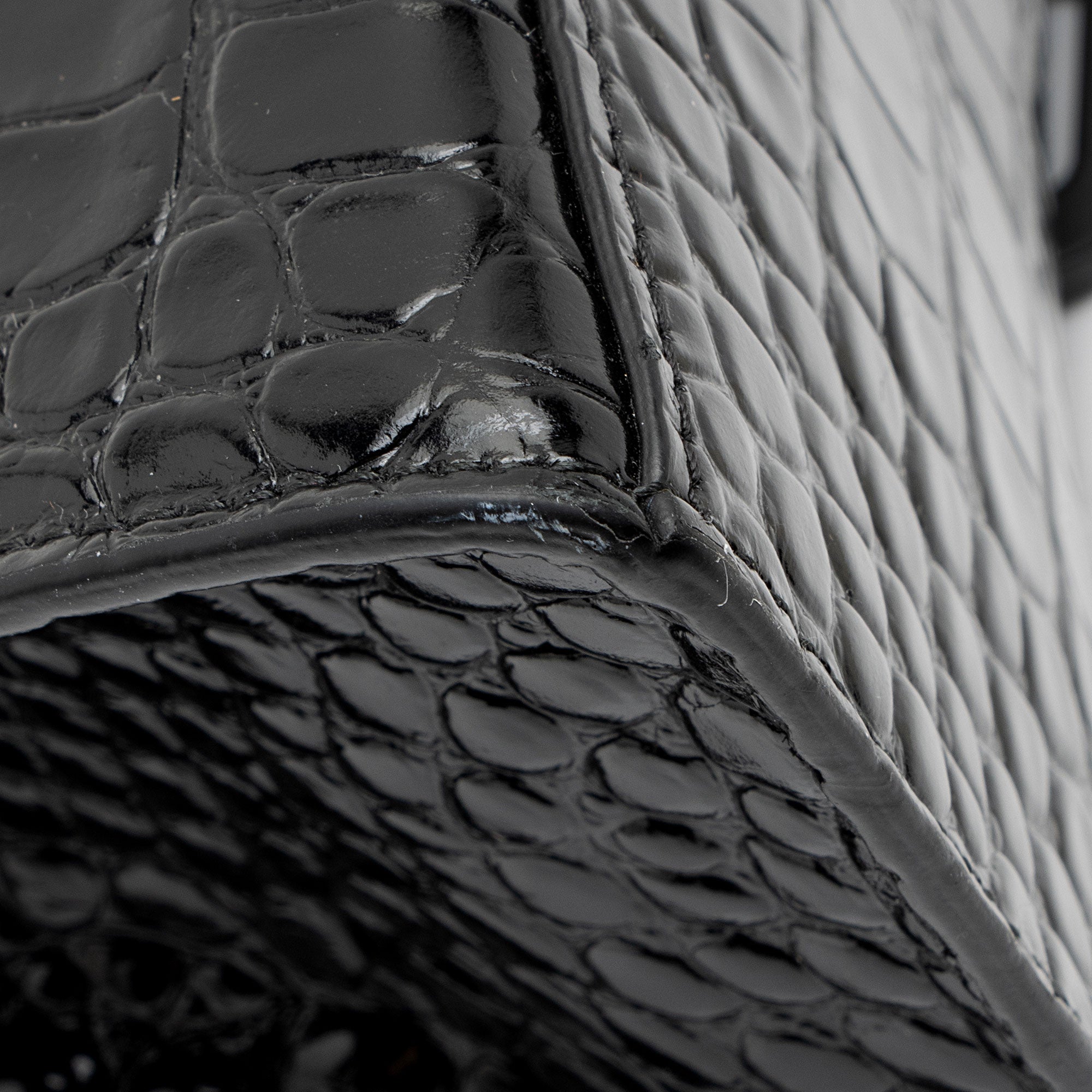 Balenciaga Shiny Croc Embossed Calfskin Hourglass Small Top Handle