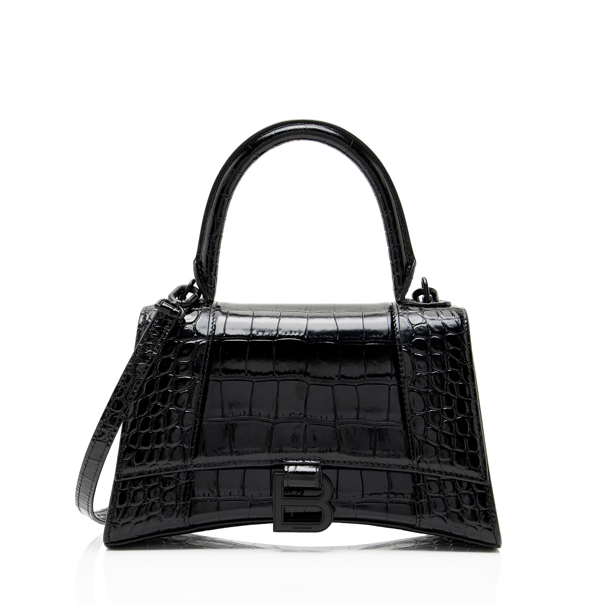 Balenciaga Shiny Croc Embossed Calfskin Hourglass Small Top Handle