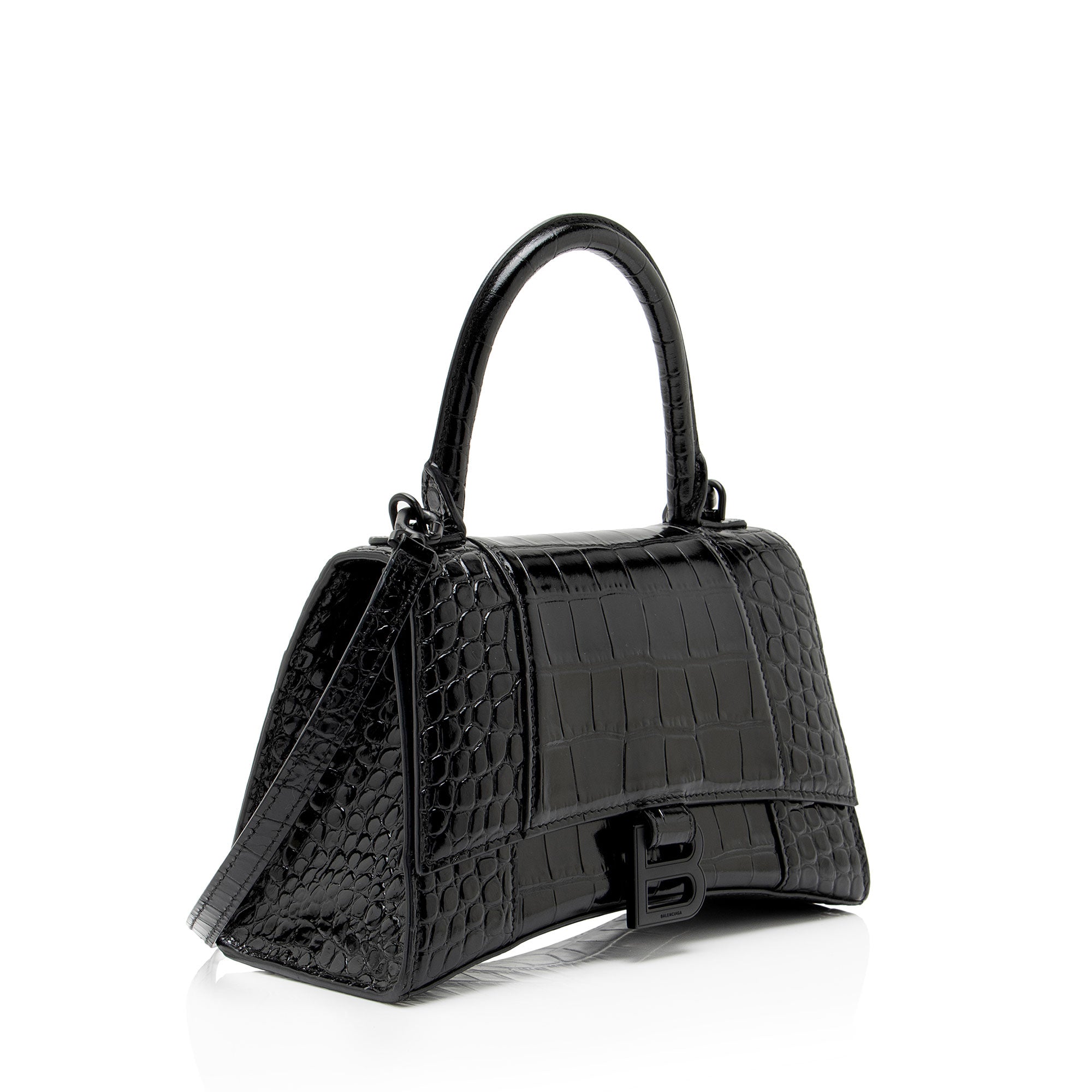 Balenciaga Shiny Croc Embossed Calfskin Hourglass Small Top Handle