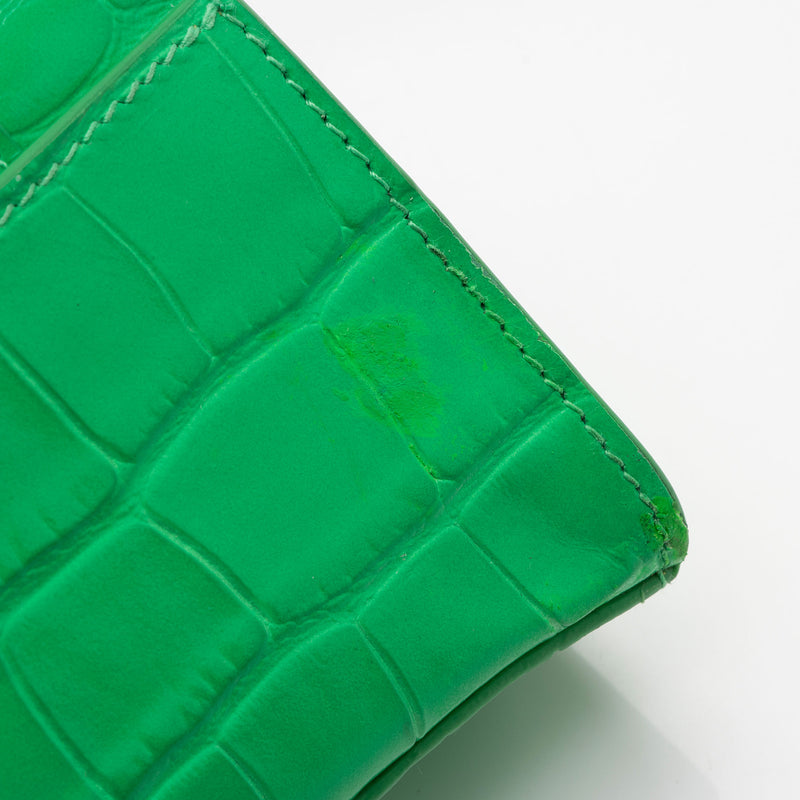 Balenciaga Shiny Croc Embossed Calfskin Hourglass Super Nano Top Handle Bag (SHF-c6OAtN)