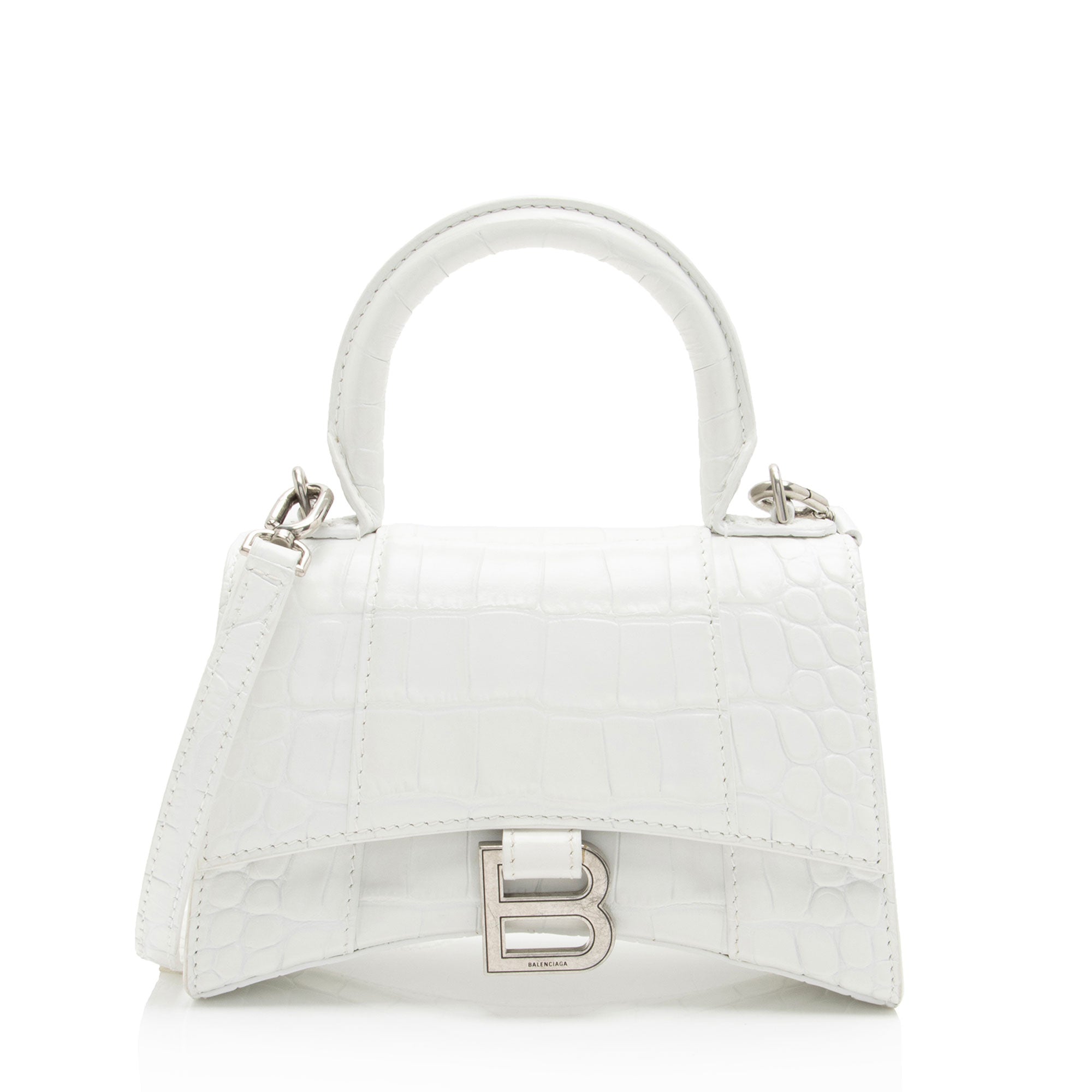 Balenciaga Shiny Croc Embossed Calfskin Hourglass XS Top Handle (SHF-phP4Bs)