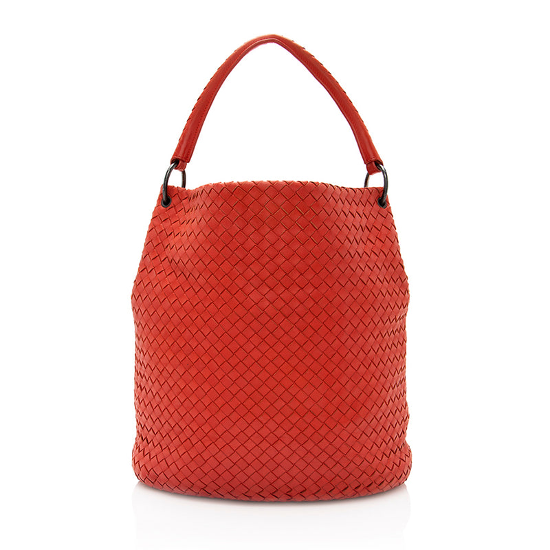 Bottega Veneta Red Intrecciato Woven Nappa Leather Zip Tote Bag