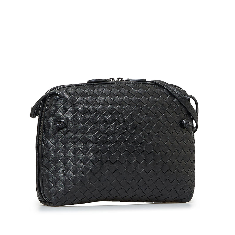 Bottega Veneta Nodini Woven Leather Crossbody Bag in Black