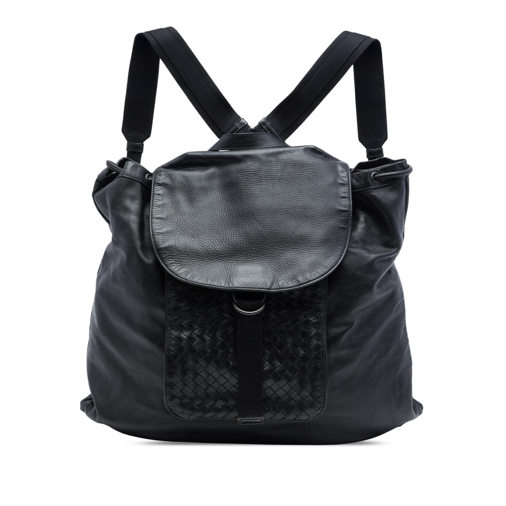 Bottega Veneta Intrecciato Trimmed Leather Drawstring Backpack
