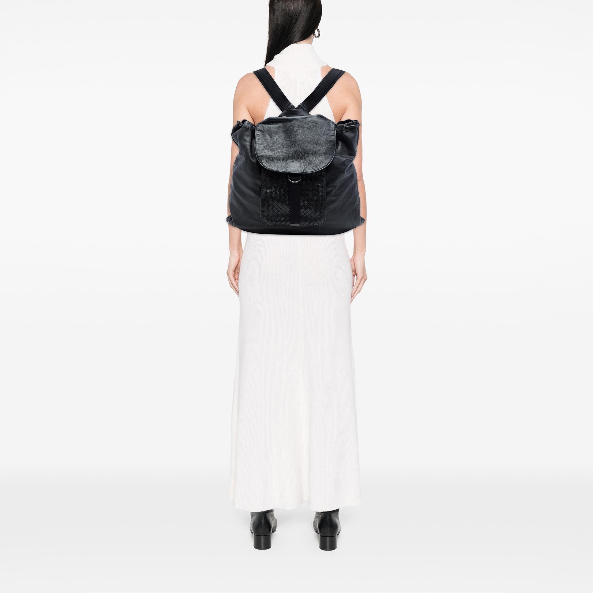 Bottega Veneta Intrecciato Trimmed Leather Drawstring Backpack