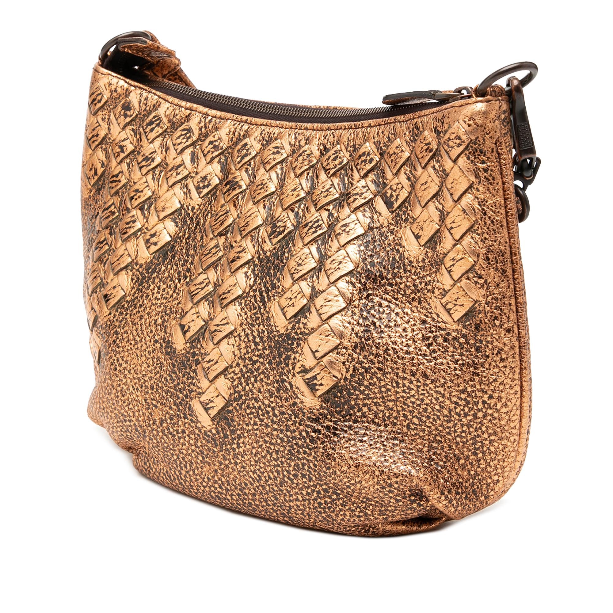 Bottega Veneta Intrecciato Trimmed Metallic Leather Crossbody