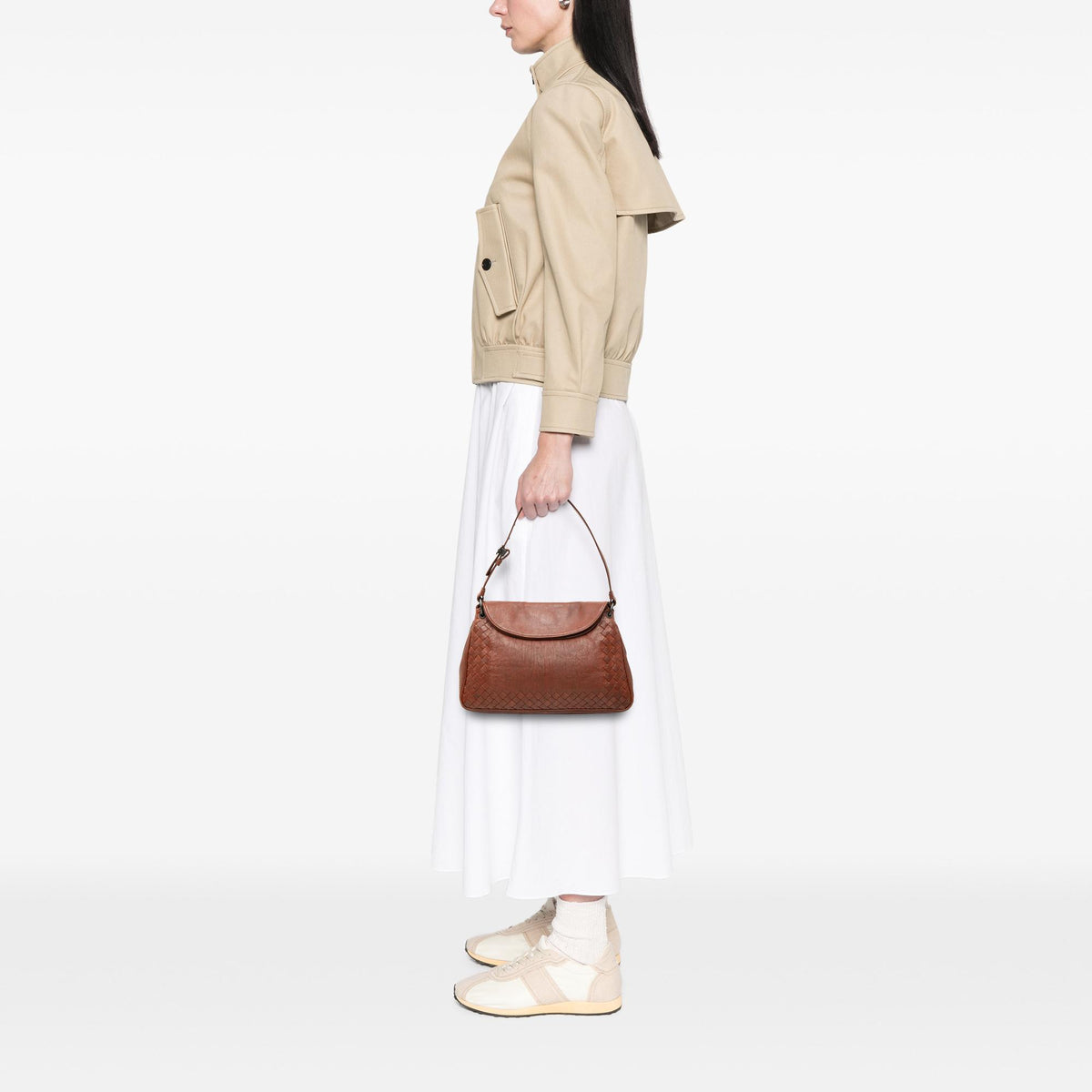 Bottega Veneta Intrecciato Trimmed Nappa Double Flap Shoulder Bag