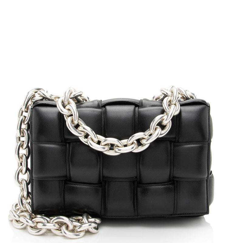 Bottega Veneta Lambskin Cassette Chain Maxi Shoulder Bag (SHF-JbNRjz)