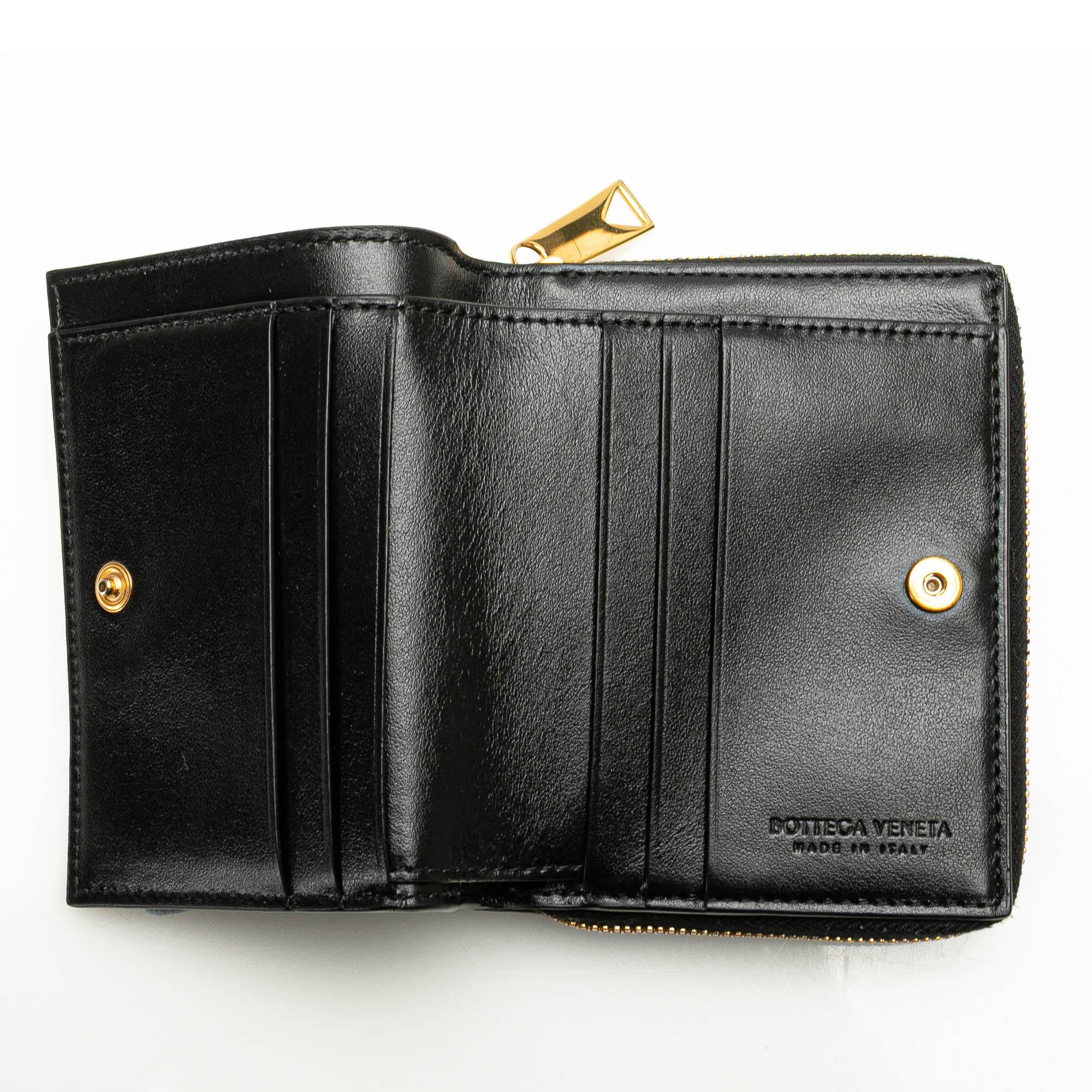 Bottega Veneta Lambskin Maxi Intreccio Cassette Bifold Zip Wallet