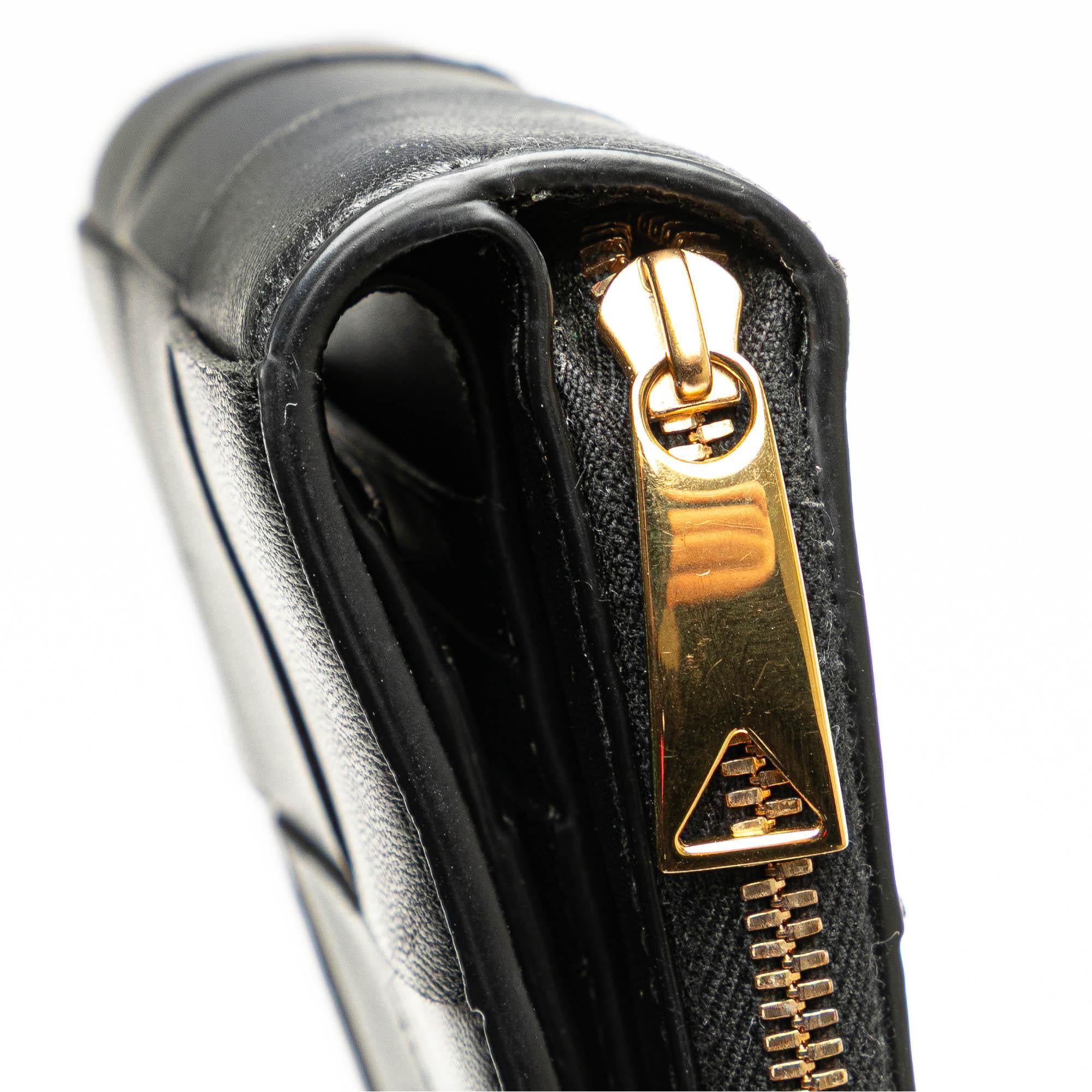 Bottega Veneta Lambskin Maxi Intreccio Cassette Bifold Zip Wallet