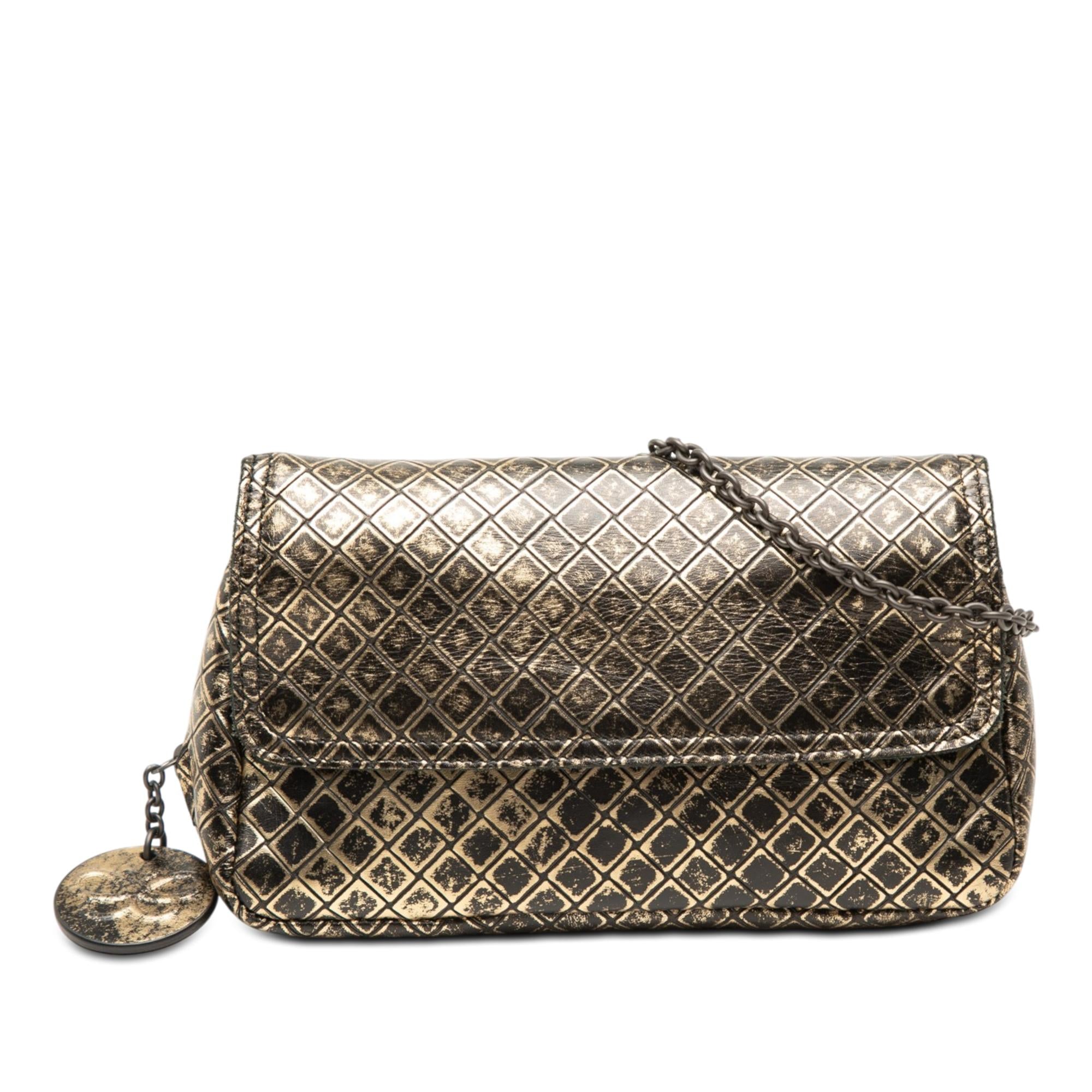 Bottega Veneta Metallic Calfskin Intrecciomirage Chain Flap Crossbody