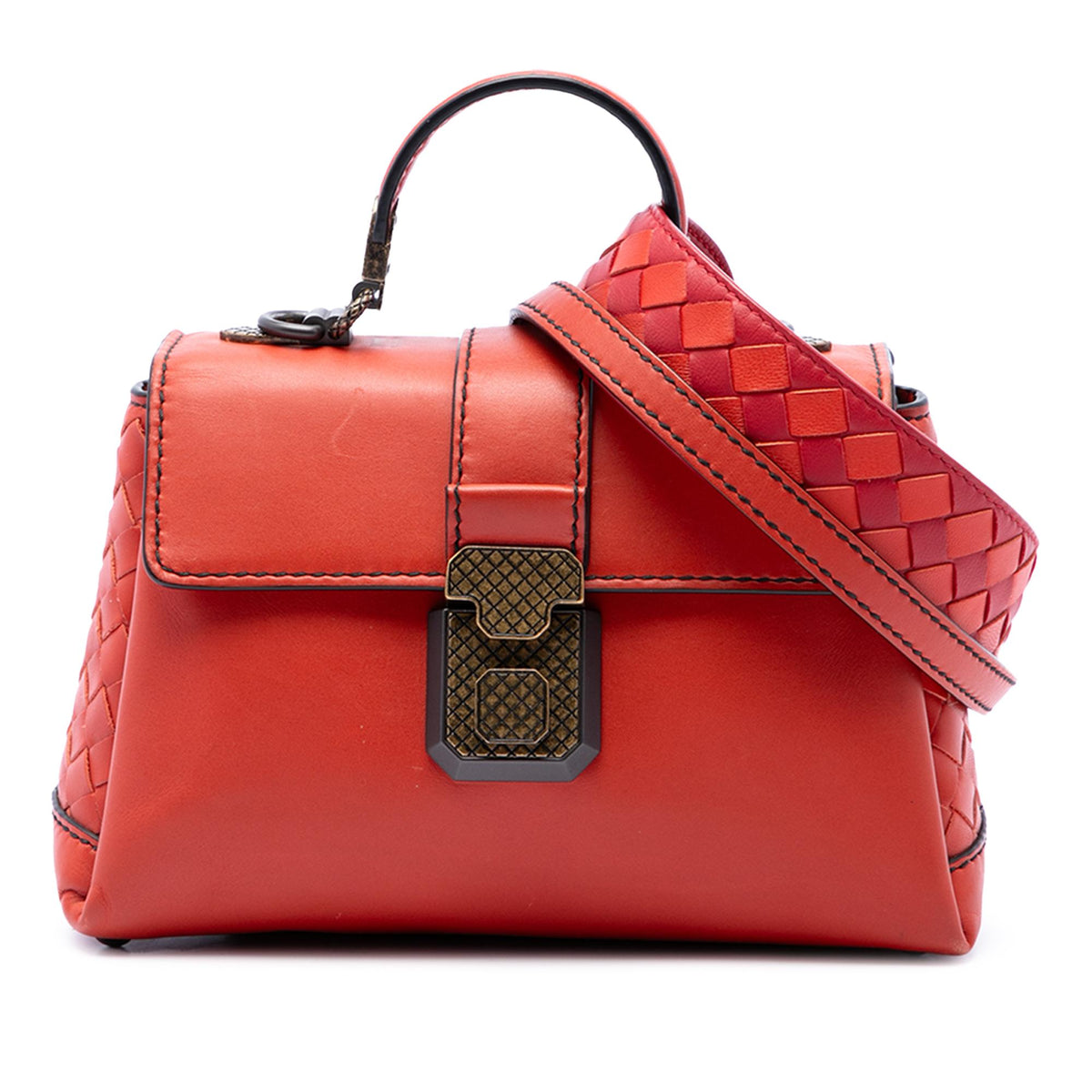 Bottega Veneta Mini Intrecciato Trimmed Nappa Piazza Top Handle Satchel