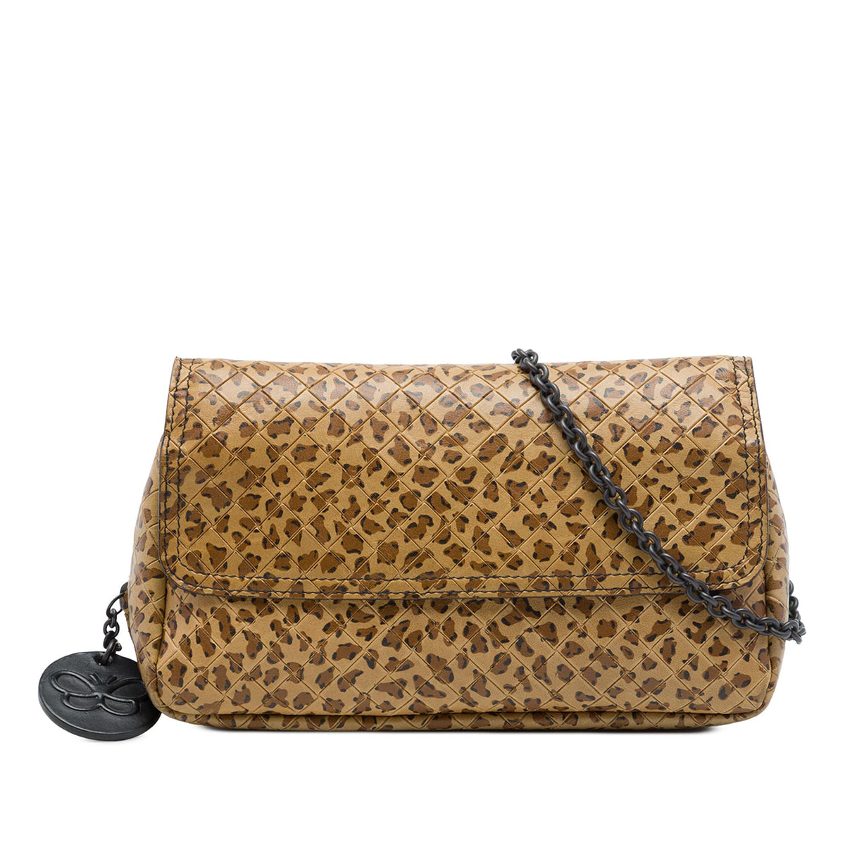 Bottega Veneta Small Calfskin Intrecciomirage Leopard Print Chain Flap Crossbody
