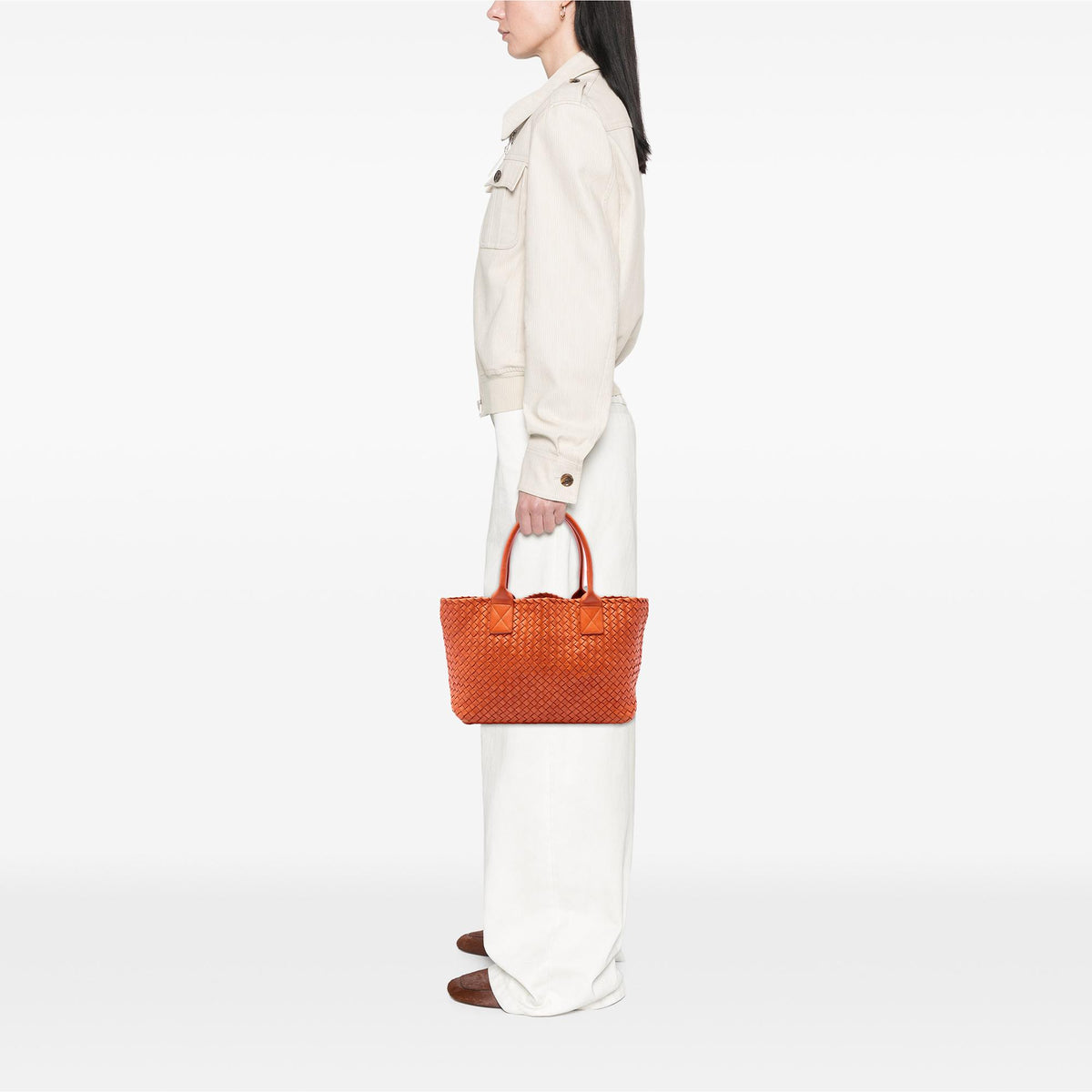Bottega Veneta Small Lambskin Intreccio Cabat Tote