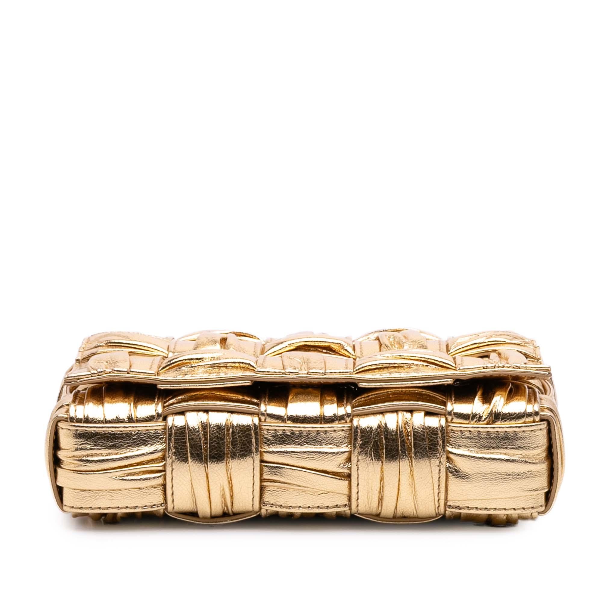 Bottega Veneta Small Metallic Calfskin Intreccio Plisse Cassette Crossbody