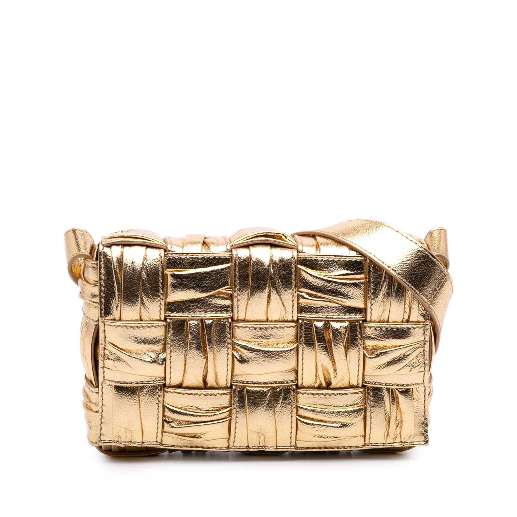 Bottega Veneta Small Metallic Calfskin Intreccio Plisse Cassette Crossbody
