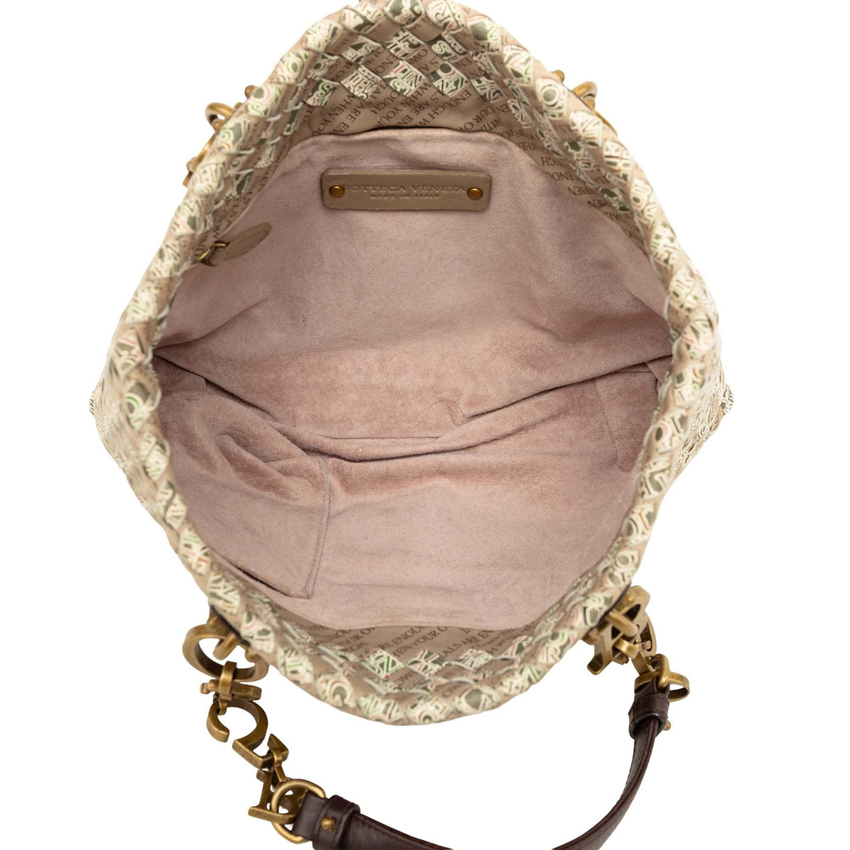 Bottega Veneta Small Printed Nappa Intrecciato Logo Lock Chain Tote