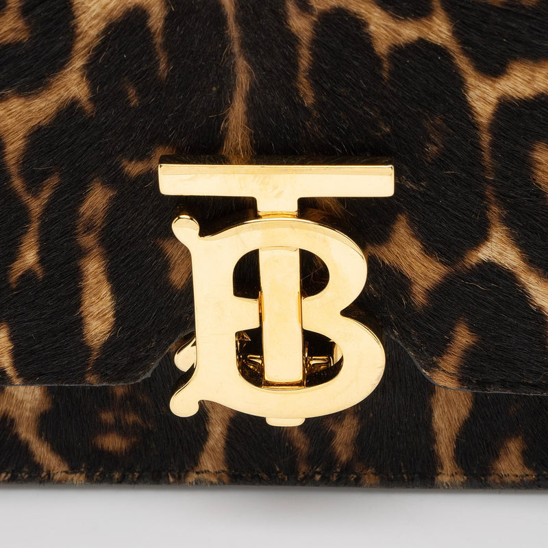 Burberry Calf Hair Leopard Print TB Carrie Chain Small Crossbody (SHF-zOZJdg)