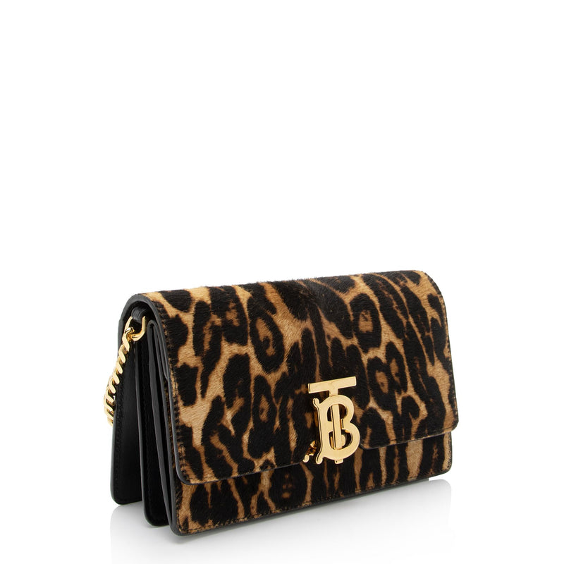 Burberry Calf Hair Leopard Print TB Carrie Chain Small Crossbody (SHF-zOZJdg)