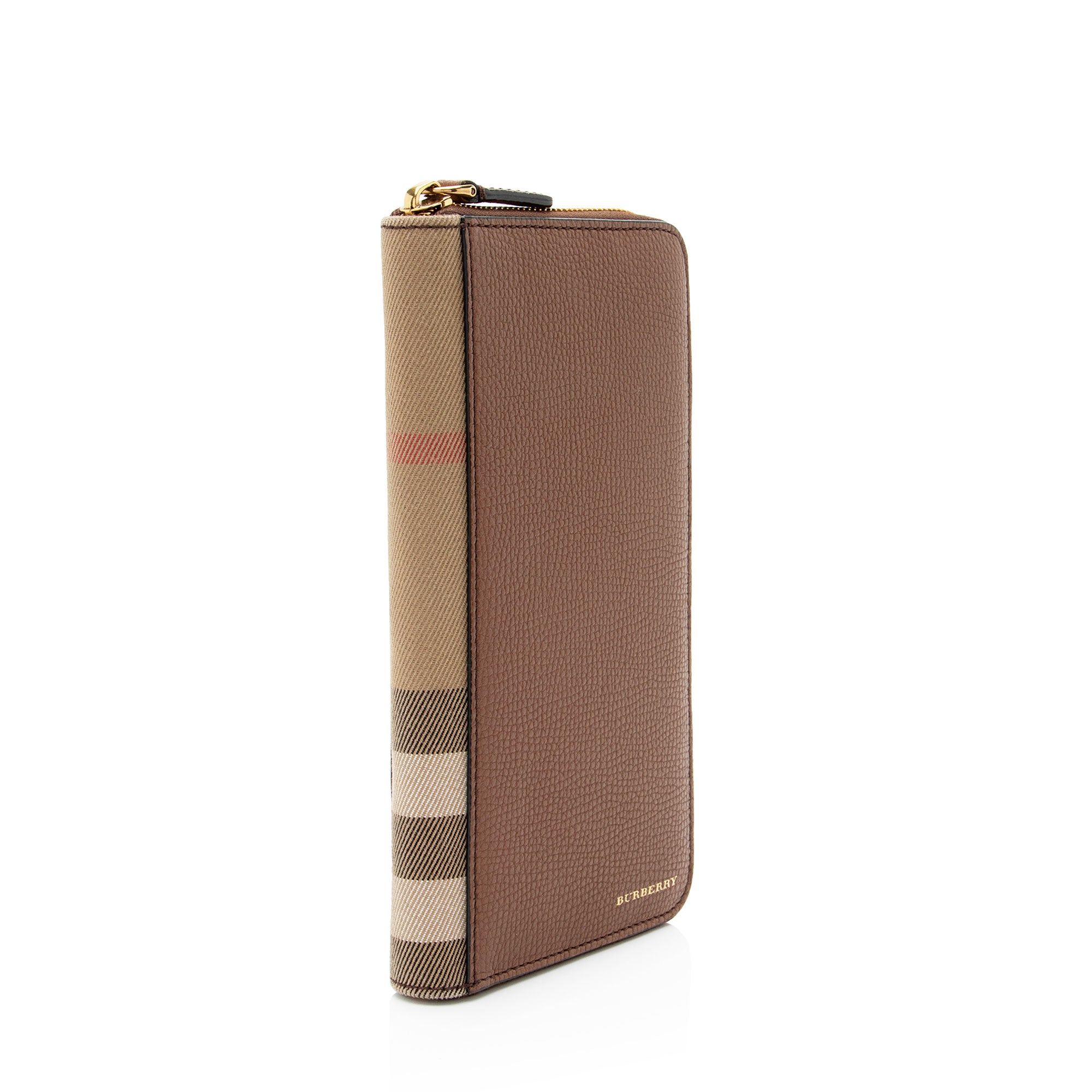 Burberry Calfskin House Check Renfrew Zip Around Wallet