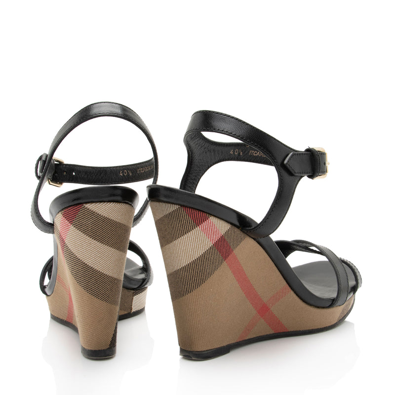 Burberry Canvas Check Leather Wedges - Size 10.5 / 40.5 (SHF-JkpJIU)