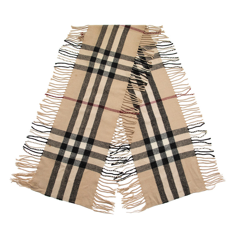 skridtlængde sovjetisk bjælke Burberry Classic Check Cashmere Happy Plaid Fringe Scarf (SHF-23005) –  LuxeDH