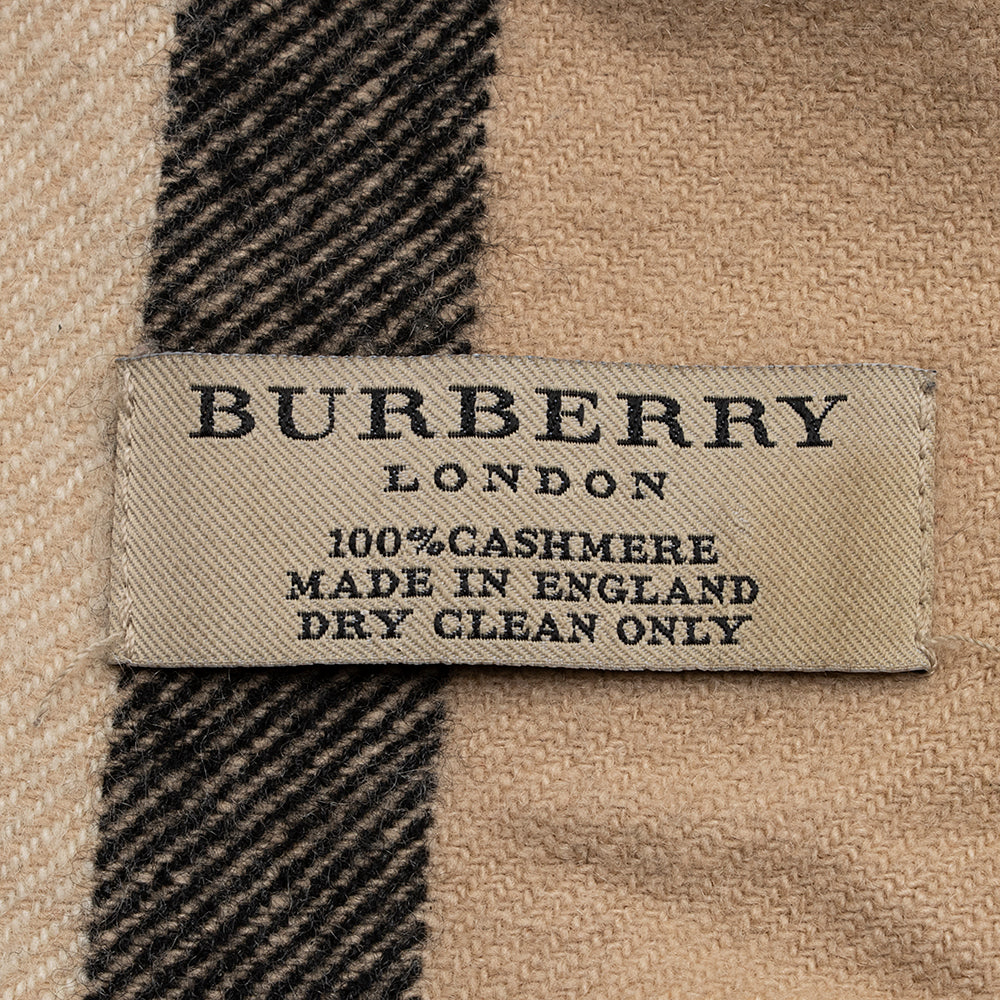 Burberry Classic Check Cashmere Happy Plaid Fringe Scarf (SHF-23005)