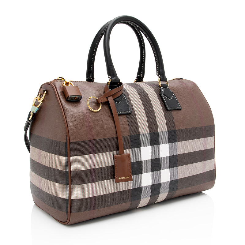 Burberry E-Canvas House Check Medium Bowling Bag (SHF-qWmn3K)