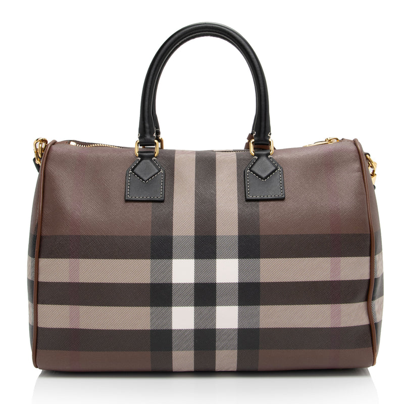 Burberry E-Canvas House Check Medium Bowling Bag (SHF-UWSlxx)