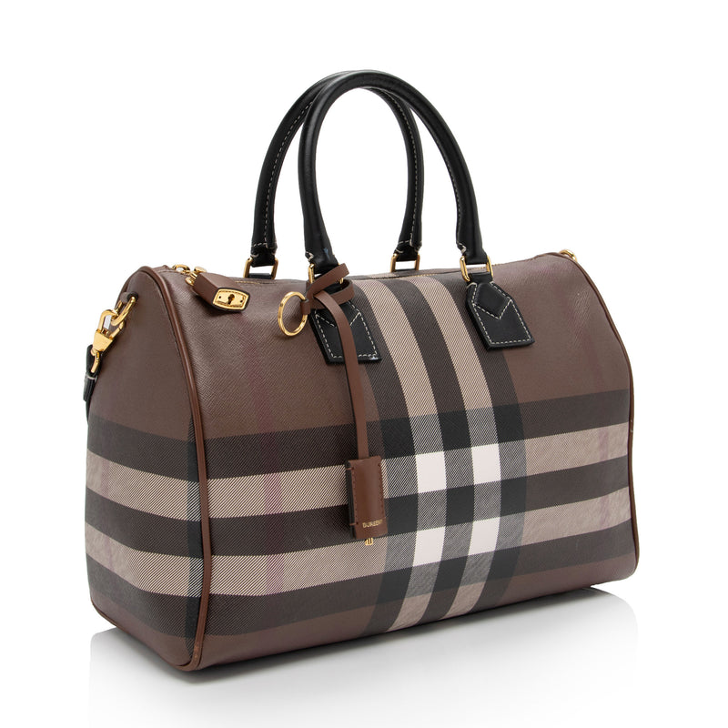 Burberry E-Canvas House Check Medium Bowling Bag (SHF-UWSlxx)