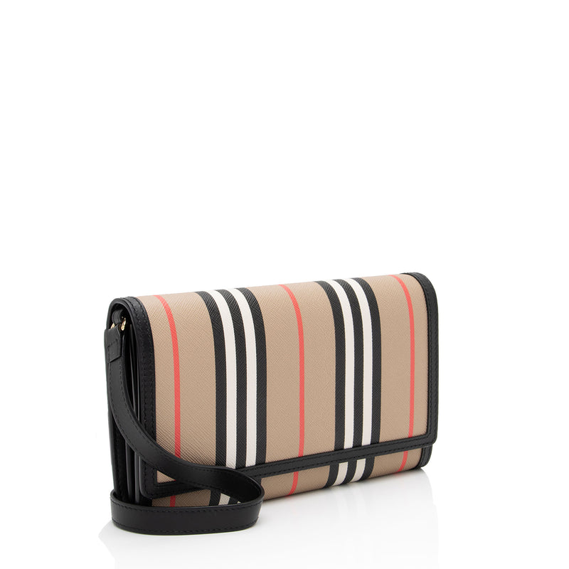 Burberry E-Canvas Icon Stripe Hannah Wallet on Strap (SHF-T6fpoo)