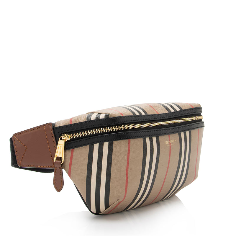 Burberry Beige/Black Icon Stripe Coated Canvas and Leather Small