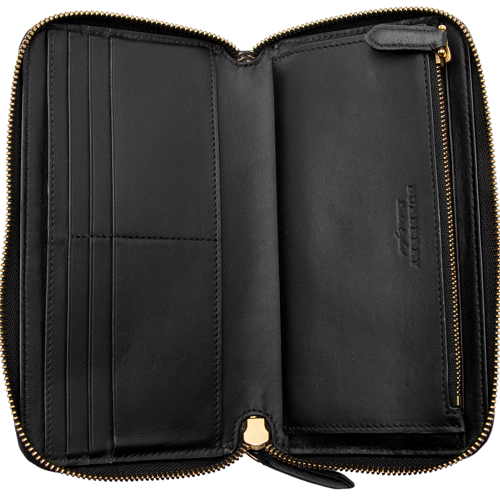 Burberry Embossed Grainy Calfskin Zip Around Wallet (SHF-qMp2HV)