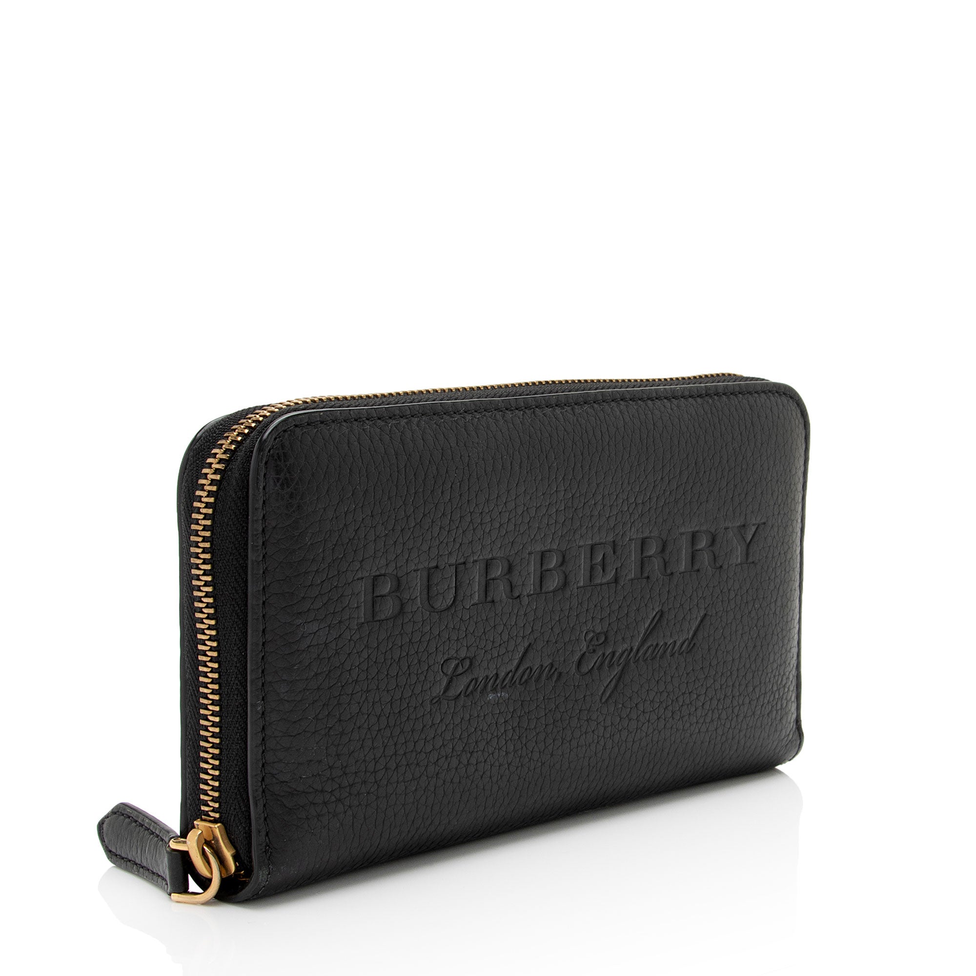 Burberry Embossed Grainy Calfskin Zip Around Wallet (SHF-qMp2HV)