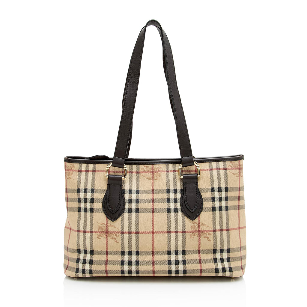 Burberry Beige Nova Check/Black Patent Coated Canvas Regent Tote Bag