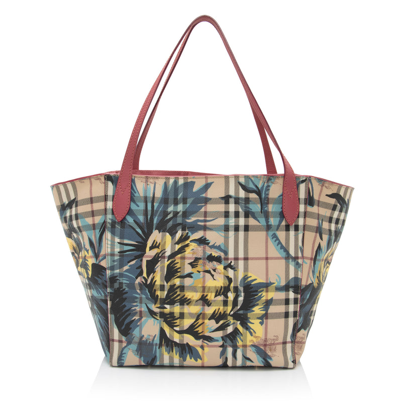 Burberry Haymarket Check Peony Rose Canter Small Tote (SHF-GlIEtN)