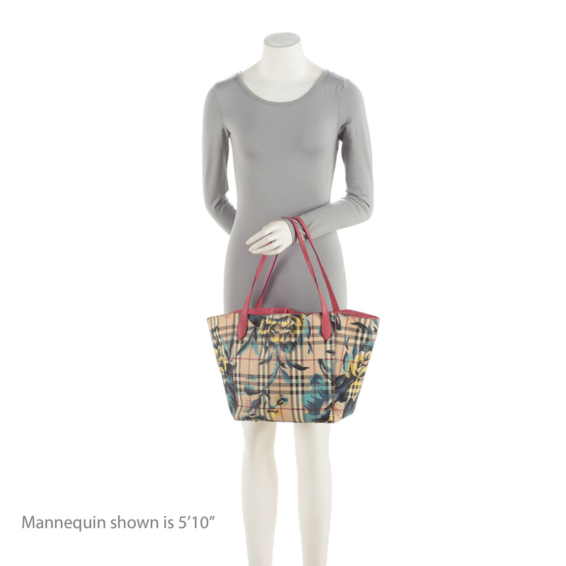 Burberry Haymarket Check Peony Rose Canter Small Tote (SHF-GlIEtN)