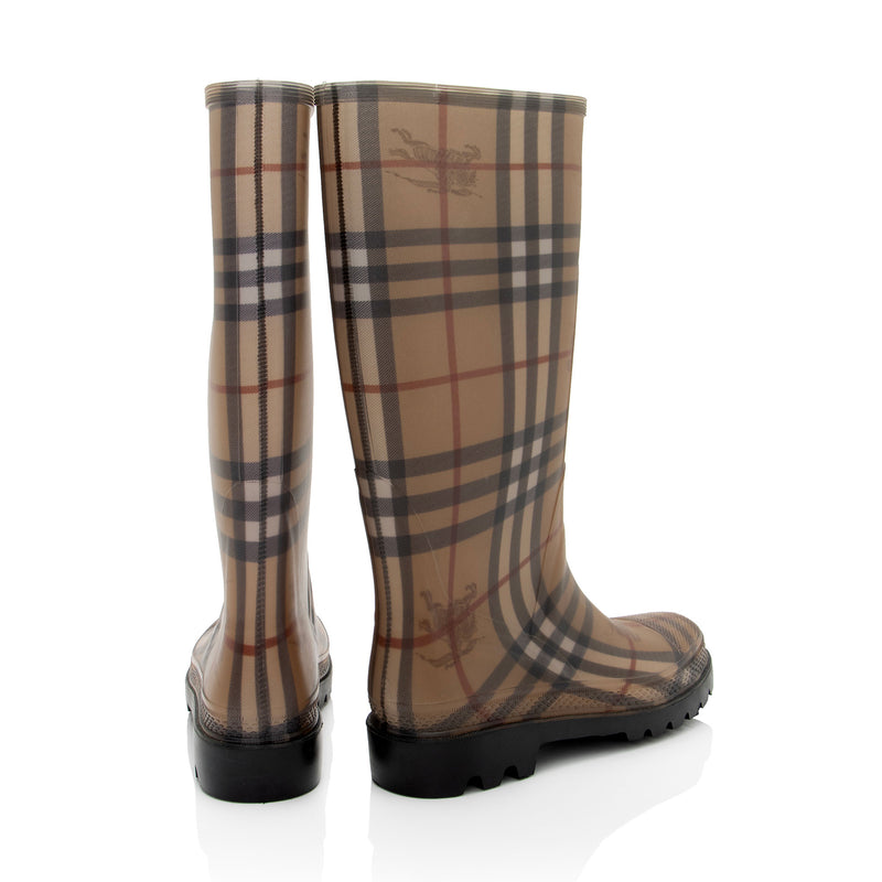 Burberry Haymarket Check Rubber Mid-Calf Rain Boots - Size 7 / 37 - FINAL SALE (SHF-iM03nM)