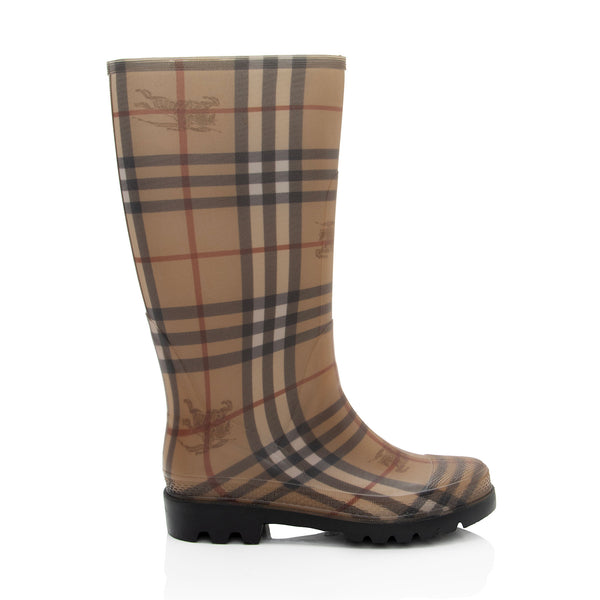 Burberry Haymarket Check Rubber Mid-Calf Rain Boots - Size 7 / 37 - FINAL SALE (SHF-iM03nM)