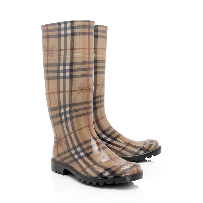 Burberry Haymarket Check Rubber Mid-Calf Rain Boots - Size 8 / 38 (SHF-9KSxQW)