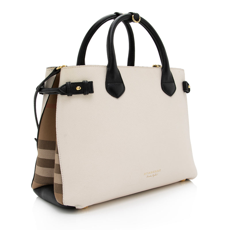 Burberry House Check Leather Banner Medium Tote (SHF-IHmkgX)