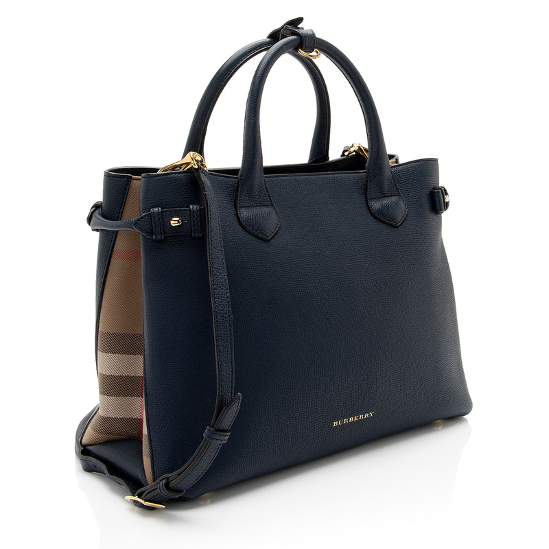Burberry House Check Leather Banner Medium Tote SHF 8z38Ea LuxeDH