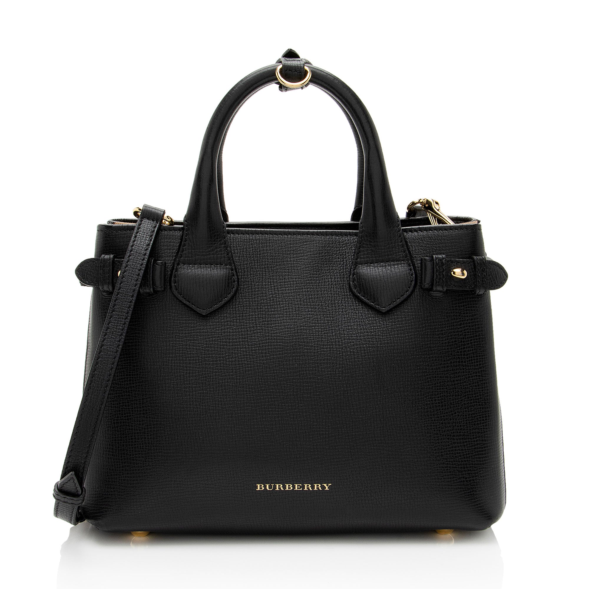 Burberry House Check Leather Banner Small Tote